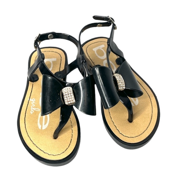 bebe Toddler Girls Vegan Sandals With Bow And Rhinestones 9/10 Black‎ - Picture 1 of 8